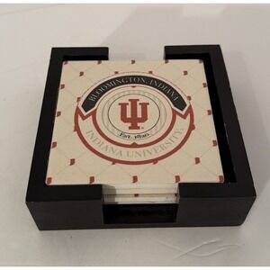 Thirstystone Indiana University Square Stoneware Coasters-Set of 4 & Wood Holder